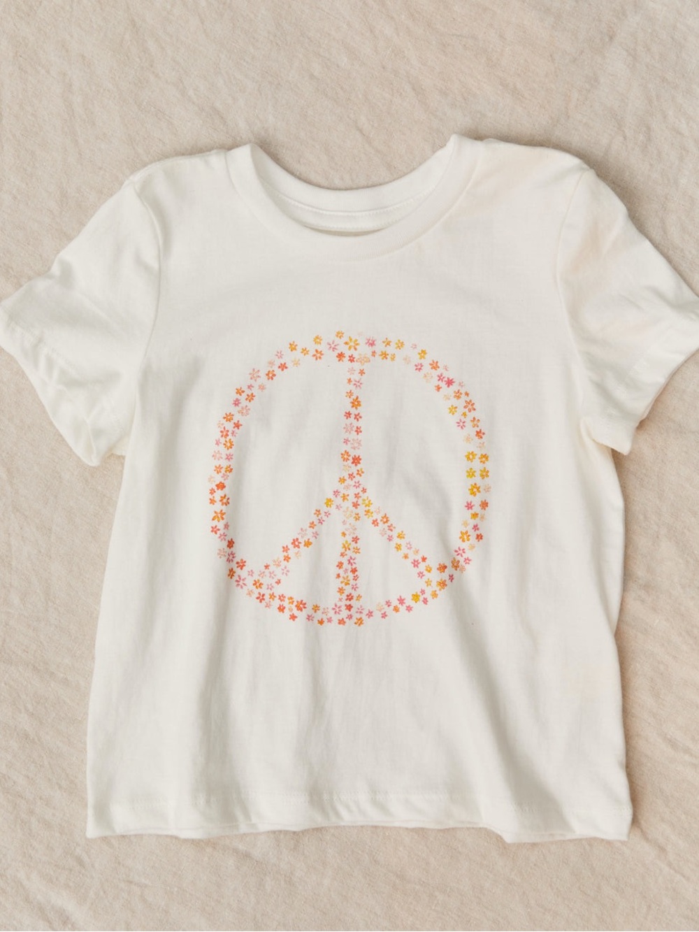 Christy Dawn White Tee with Pink, Orange & Yellow Floral Peace Graphic